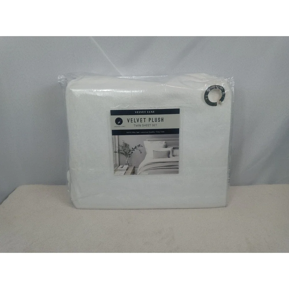 Twin Sheet Set‎ White Velvet Plush Extra Soft Velvet Luxe Sheets Great Bay Home
